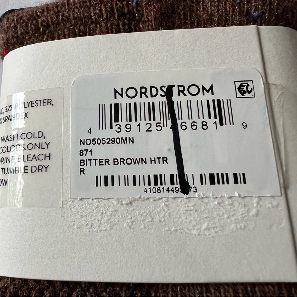 NORDSTROM MENS CREW SOCKS ACRYLIC/WOOL BLEND BITTER BROWN HEATHER OS NWT
